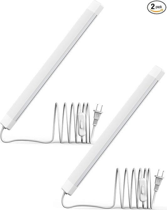 ASOKO 16 Inch Under Cabinet Lights,Plug and Play Under Counter Lighting,6000K Cool White with 700LM Bright,ETL Light Bar with ON/Off Switch for Kitchen, Desk,Workbench-2 Pack