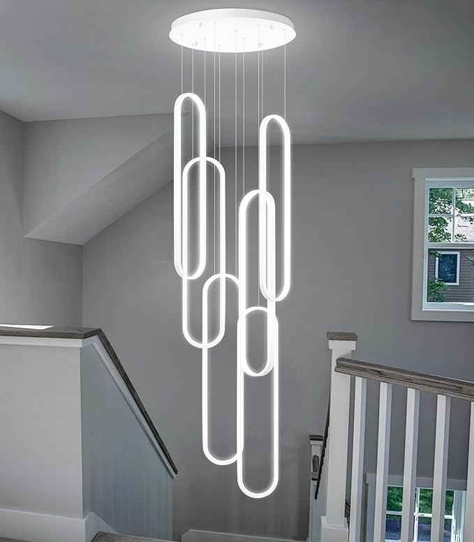 Modern Chandelier LED Dimmable Light for Staircase Enterway Ceiling Chandeliers with Remote Control for Villa Foyer White