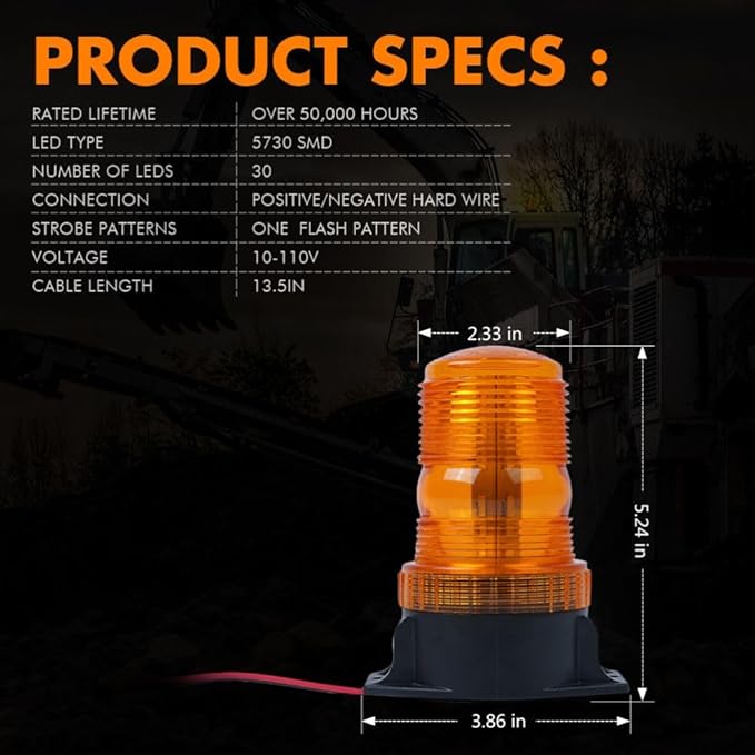Xprite 30 LED Amber Forklift Beacon Strobe Light Safety Warning Flashing Lights for 10-110V Mower, ATV, Trucks, Tractor, Golf Carts, UTV, Cars, Bus