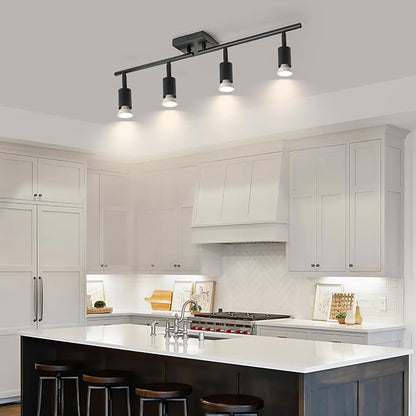 4-Light GU10 Track Lighting, Black Adjustable Ceiling Spot Light Kit, Industrial Flush Mount LED Track Light for Kitchen, Hallway, Living Room