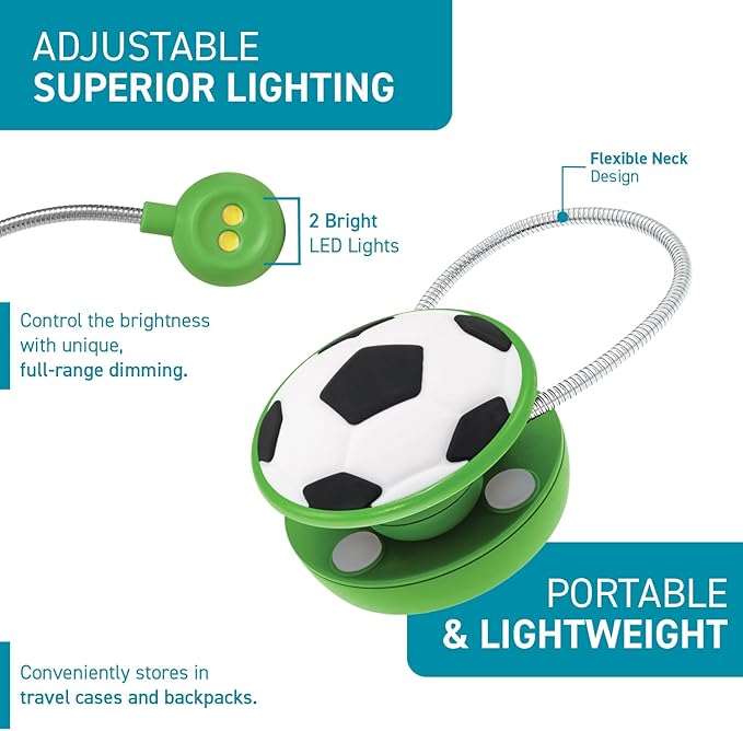 WITHit Clip On Book Light – Dimmable LED Reading Light for Books and eBooks, Reduced Glare, Portable, Cute Bookmark Light for Kids & Adults, Batteries Included (Soccer, in The Zone)