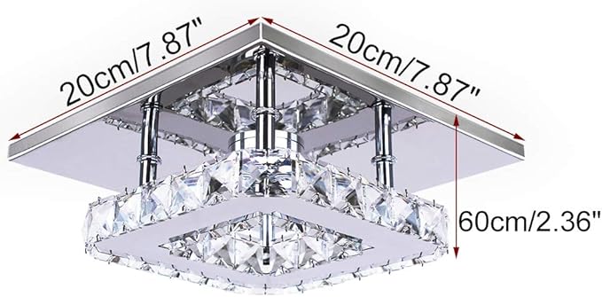 Modern Crystal Chandelier 7.9 Inches Led Ceiling Light Mini Square Flush Mount Ceiling Light for Bedrooms Dinning Rooms Hallway(Cool White,15W)