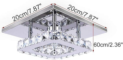 Modern Crystal Chandelier 7.9 Inches Led Ceiling Light Mini Square Flush Mount Ceiling Light for Bedrooms Dinning Rooms Hallway(Cool White,15W)