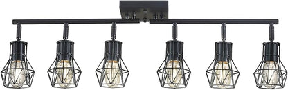 Black Track Lighting Fixtures Ceiling,6-Light Farmhouse Track Lighting with Metal Cage Design – Kitchen Lights Ceiling Mount for Kitchen, Living Room, Dining Room (E26 Base)