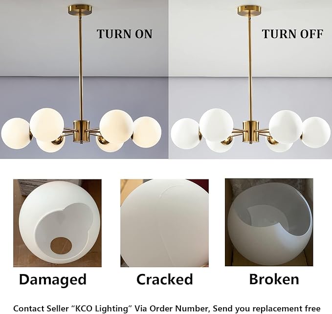 KCO Lighting Gold Sputnik Chandelier 6 Lights Milk Glass Chandelier Brass Kitchen Ceiling Light White Globe Pendant Light Mid Century Modern Dining Room Light Fixtures