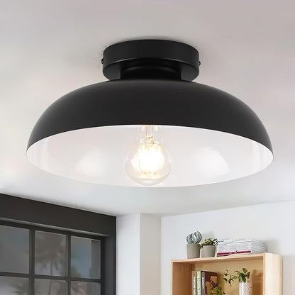 Black Semi Flush Mount Ceiling Lights, Industrial Ceiling Light 12 Inch Close to Ceiling Light Fixtures for Bedroom Entryway Kitchen Hallway Porch Foyer Bathroom Laundry Barn