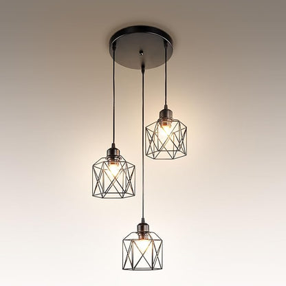 ASD Black Pendant Light Fixture - 3xE26 120V ETL Modern Pendant Lights Kitchen Island, Industrial Hallway, Living Room, Kitchen Island Lighting, Hanging Dining Room Light Fixtures Over Table