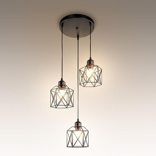 ASD Black Pendant Light Fixture - 3xE26 120V ETL Modern Pendant Lights Kitchen Island, Industrial Hallway, Living Room, Kitchen Island Lighting, Hanging Dining Room Light Fixtures Over Table