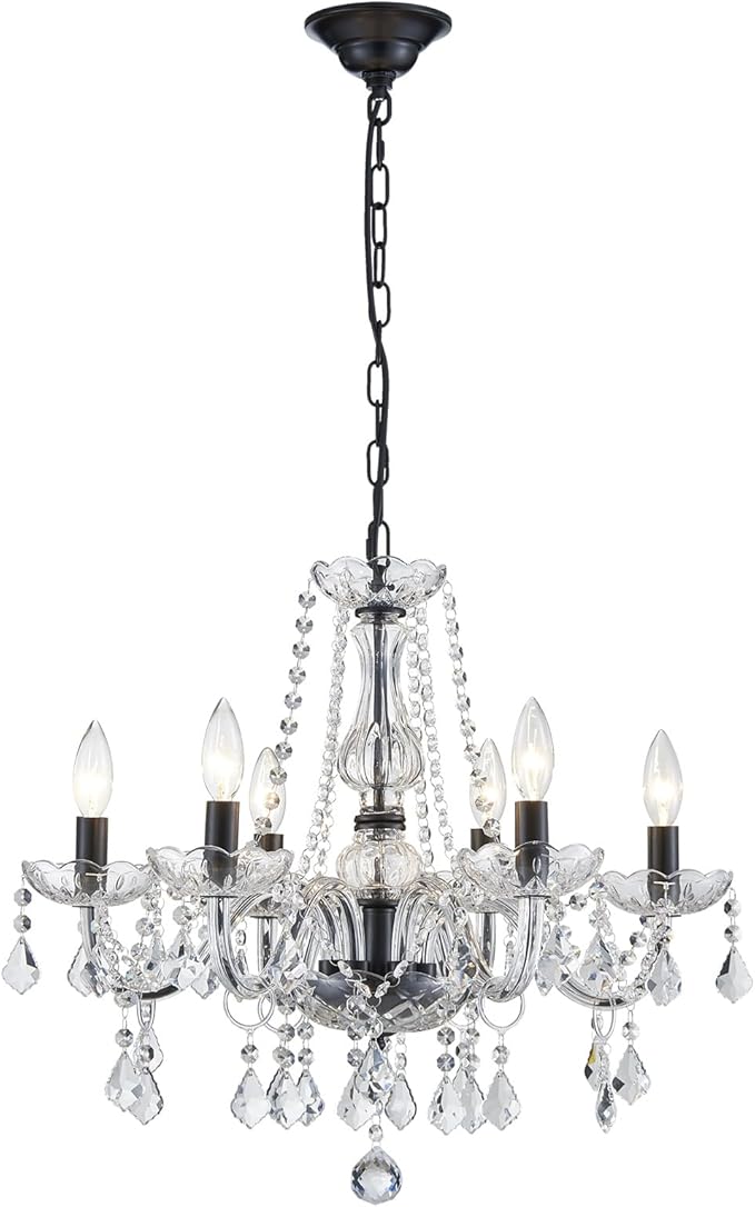 Crystal Chandelier Light Fixture, Modern K9 Crystal Chandelier for Dining Room, Black Ceiling Hanging Pendant Light Fixture for Living Room, Entryway, Bedroom, Hallway, Kitchen Island