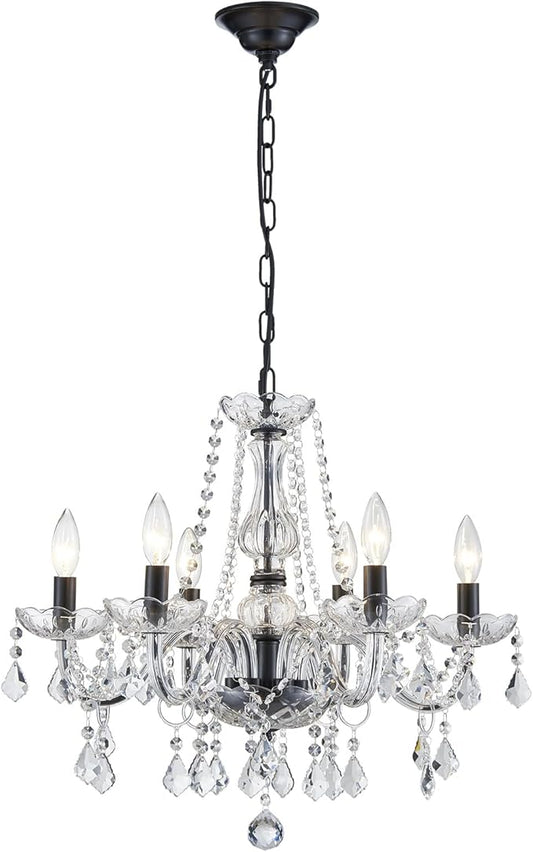 Crystal Chandelier Light Fixture, Modern K9 Crystal Chandelier for Dining Room, Black Ceiling Hanging Pendant Light Fixture for Living Room, Entryway, Bedroom, Hallway, Kitchen Island