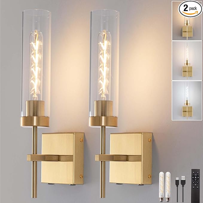 Battery Operated Wall Sconce,Rechargeable Wall Light 8000mAh Fast Chargin Dimmable 3000K/6000K 2Color Bulbs Endurance 100 Hours Infinitely with Remote Control Wall Sconce Set of 2 for Bedroom Living