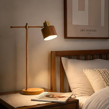 OYEARS 22.2" Mid Century Desk Lamp, Modern Metal Table Lamp with LED Bulb, Adjustable Reading Lamps, Industrial Task Lamp for Home Office, Farmhouse Bedside Lamps with Solid Base, Woodgrain