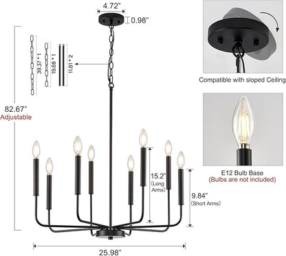 Modern Black Chandelier for Dining Room,Metal 8-Light Kitchen Light Fixtures, Farmhouse Candle Hanging Pendant Light for Living Room Entryway Foyer Bedroom (Bulbs Not Included)