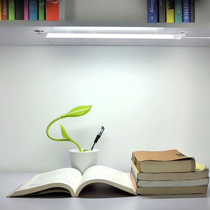 STBTECH 110V LED Under Cabinet Lighting,17inch LED Strip Light Bar with 6ft Power Cord,Magnetic Installation,Super Slim Counter Light,Reading Desk Lamp for Kitchen/Work Table.(White 6000K)