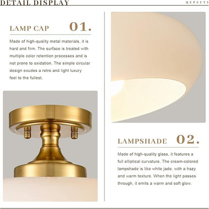 Mid Century Modern Flush Mount Ceiling Light Fixture with Cream White Glass Shade, 15.74 Inch Minimalist Chandelier for Bedroom Kitchen, Easy to Install, E26 Base