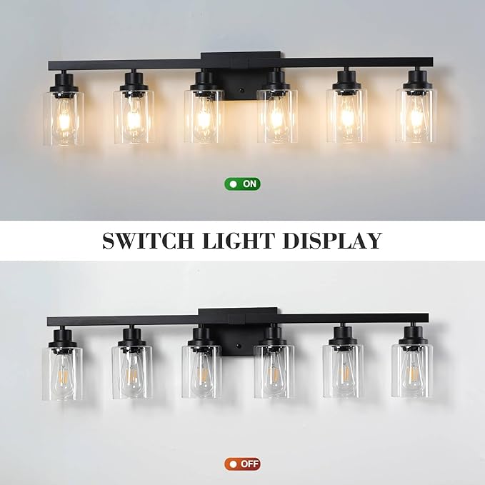 6-Light Black Vanity Lights 38'' Modern Bathroom Vanity Lighting Fixtures Above Mirror? Industrial Matte Bathroom Light Fixtures, Bath Wall Light Fixtures, Black Wall Sconces