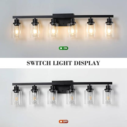 6-Light Black Vanity Lights 38'' Modern Bathroom Vanity Lighting Fixtures Above Mirror? Industrial Matte Bathroom Light Fixtures, Bath Wall Light Fixtures, Black Wall Sconces