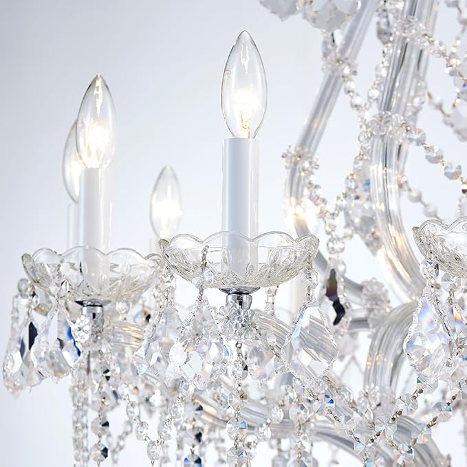 Large Silver Modern Crystal Chandelier Light Fixtures - 12 Lights Maria Theresa Crystal Pendant Light for Staircase Hallway Living Room Entryway Foyer - 28.4 x 28.4 x 35.8 Inch