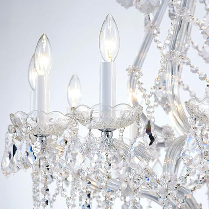 Large Silver Modern Crystal Chandelier Light Fixtures - 12 Lights Maria Theresa Crystal Pendant Light for Staircase Hallway Living Room Entryway Foyer - 28.4 x 28.4 x 35.8 Inch