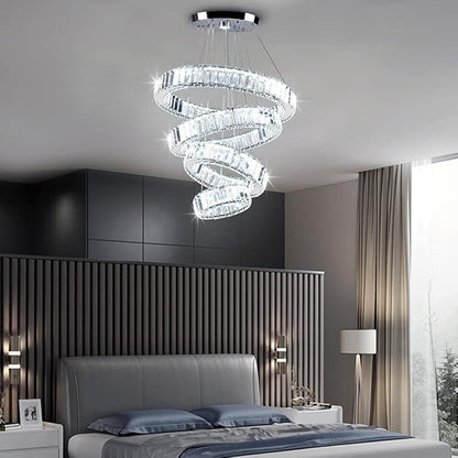 Modern Crystal Chandelier LED Pendant Light 4 Ring Chandelier LED Crystal Chandeliers for Dining Room Bedroom Living Room Cool White Dia 7.9"-11.8"-15.7"-19.7"