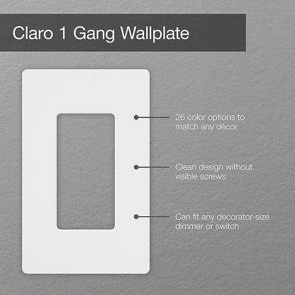 Lutron Claro Light Switch Cover Plate, 1 Gang Wallplate, for Decorator Light Switches, Screwless Switch Plate Cover, Gloss, CW-1-GR-2, Gray, 2 Pack