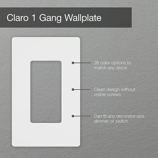 Lutron Claro Light Switch Cover Plate, 1 Gang Wallplate, for Decorator Light Switches, Screwless Switch Plate Cover, Gloss, CW-1-GR-2, Gray, 2 Pack