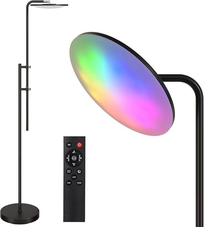 SUNMORY RGB Floor Lamps for Living Room, 32W/3000LM Bright LED Standing Lamp with Remote Control, Adjustable Tall Lamp with Stepless Dimmable, Modern Torchiere Corner Lamp for Gaming Room, Bedroom