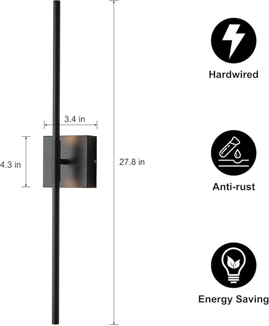 KUZZULL Wall Sconces Set of Two Matte Black Wall Light Fixtures Wall Lamp with Led 3000K 12W Sconces Wall Lighting Wall Lights Sconces Wall Decor Set of 2 Black Wall Sconce Wall Lamps for Bedrooms
