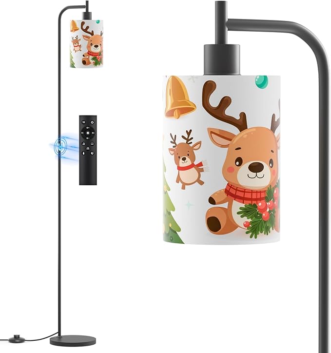SIBRILLE Kids Floor Lamp with Linen Shade, Dimmable Tall Standing Lamp with Remote Control & 3 Color Temperatures, Modern Floor Lamps for Living Room Bedroom Kids Room, 9W LED Bulb Included