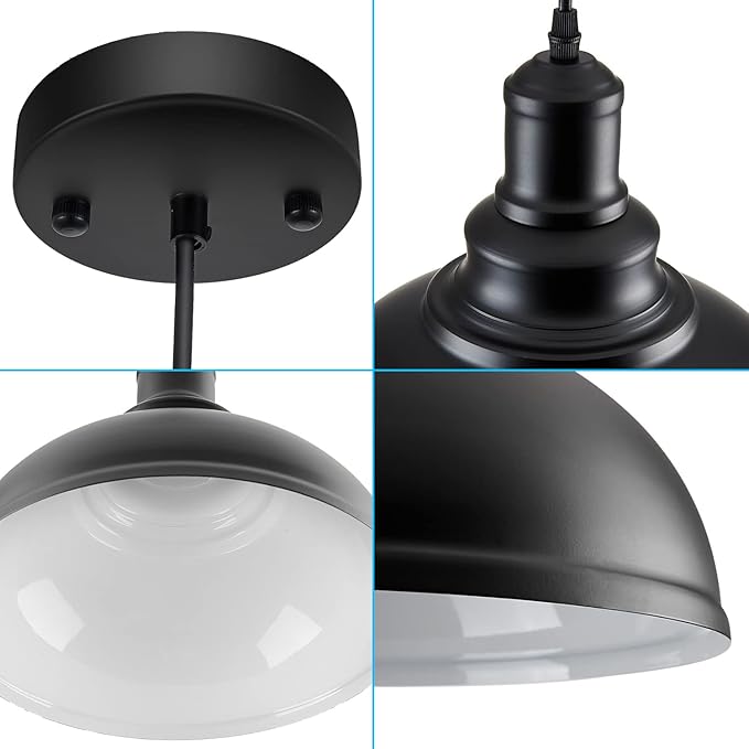 LOEHINLE 2PCS Pendant Lighting, Vintage Industrial Fixtures, Black Metal Chandelier Lights, Ceiling Lamp for Kitchen Home Island Dining Room Bedroom, 11.4 inches
