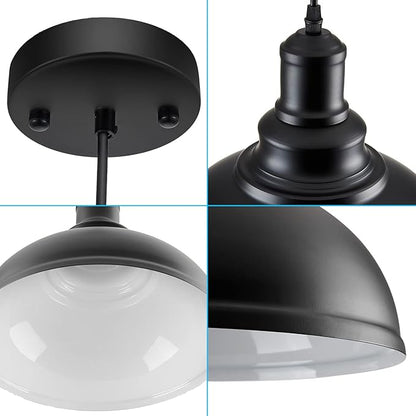 LOEHINLE 2PCS Pendant Lighting, Vintage Industrial Fixtures, Black Metal Chandelier Lights, Ceiling Lamp for Kitchen Home Island Dining Room Bedroom, 11.4 inches