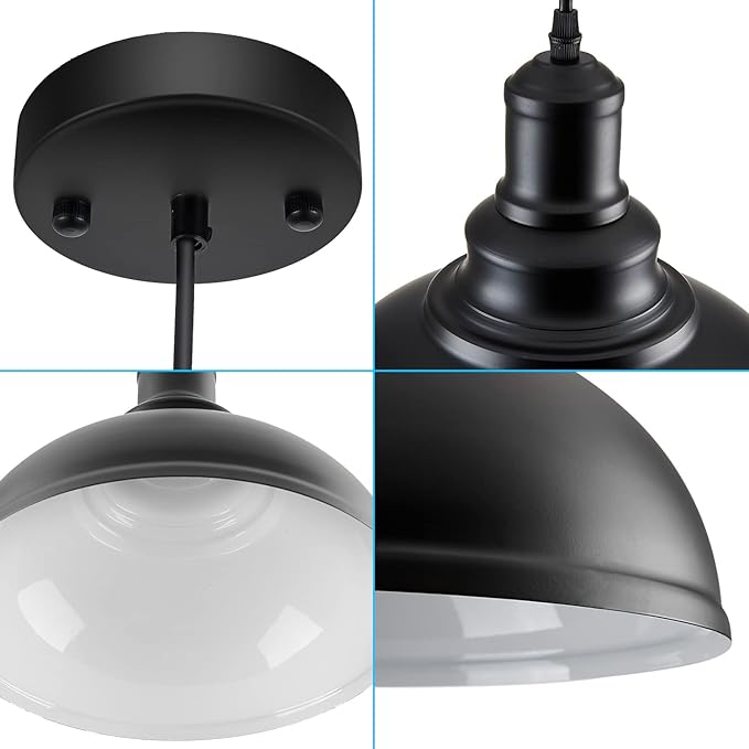 LOEHINLE Pendant Lighting Vintage Industrial Fixtures, Black Metal Farmhouse Lights, Ceiling Lamp for Kitchen Home Island Dining Room Bedroom, 11.4 inches