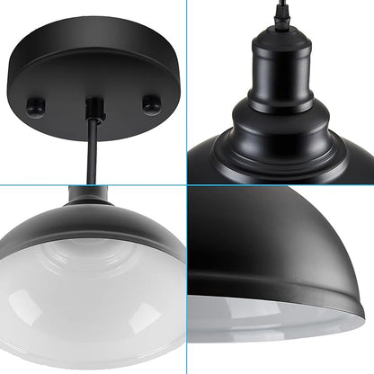 LOEHINLE Pendant Lighting Vintage Industrial Fixtures, Black Metal Farmhouse Lights, Ceiling Lamp for Kitchen Home Island Dining Room Bedroom, 11.4 inches