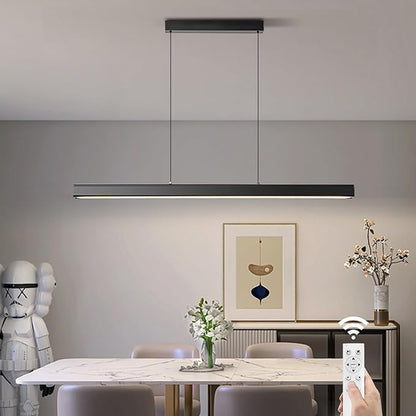JAYMP Minimalist Linear Pendant Light Dimmable LED Modern Chandelier Dining Room Island Light Restaurant Cafe Bar Office Hanging Lamp Black 45"