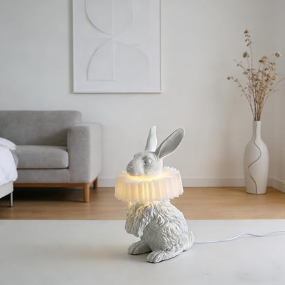 Cute Scarf Bunny Table Lamp, Resin Rabbit Nightstand Lamp with White Pleated PC Lampshade, USB Plug Energy Efficient LED Night Light, Kids Bedside Lamp for Bedroom Nursery Room Decor