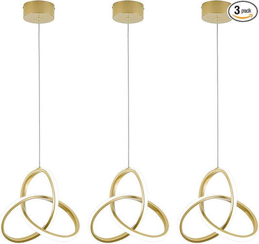 MAYNA Spiral Kitchen Island Pendant Lights, 4000K Modern Led Chandelier Light Fixture, 18W Adjustable Hanging Light Fixtures for Kitchen Island Dinning Room, 3 Pack (Gold)
