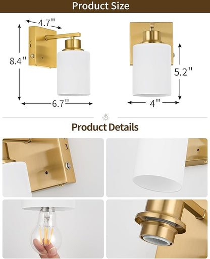 Rayogale Battery Operated Wall Sconce Set of 2, Gold Rechargeable Wall Lights with Timer Function, Easy Install Dimmable Cordless Wall Lamps Sconces Wall Decor for Living Room Bedroom Hallway, 3000K