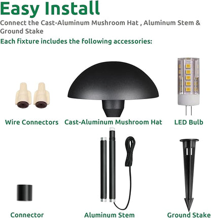 Lumina Lighting® Low Voltage Landscape Lighting Cast-Aluminum Path and Area Light Warm White 3W G4 LED Bulb and ABS Ground Stake Included for Yard Walkway Lawn PAL0107-BkLED6 (Black,6-Pack)