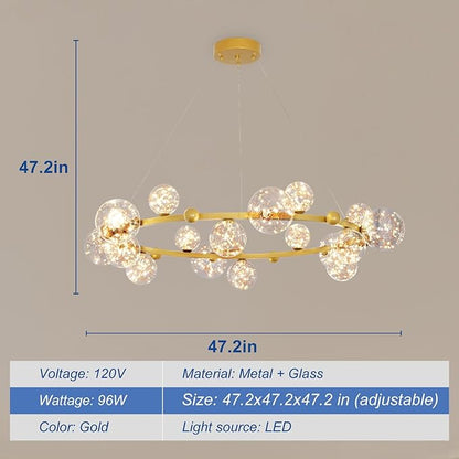 Depuley Sputnik Chandelier Light Fixture: 47.24" Modern Gold Bubble Glass Chandeliers for Dining Room - 18-Light Mid Century Globe Pendant Lighting for Kitchen Island Bedroom Foyer Living Room