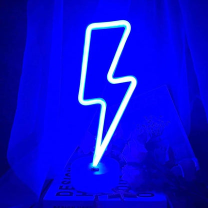 Lightning Bolt Neon Signs Lightning Neon Sign with Base for Bedroom LED Lighting for Room Decor for Teen Girls Gifts for Teenager Boys USB/Battery Cool Gaming Light with Holder(Blue)