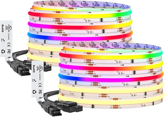 BTF-LIGHTING FCOB COB LED Strip Light, WS2814 Smart IC RGBW 3000K Color Chasing Light, UL Listed DC12V 32.8FT 784LEDs/m High Density 10mm Width for Home Party DIY Decor(No Adapter or Controller)