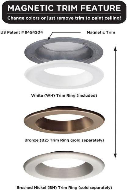 Designers Fountain EV608941WH30 Easy Up 6" 3000K Soft White 93 CRI IntegratedLED Recessed Light with J-Box (No Can Needed), 6 inches,