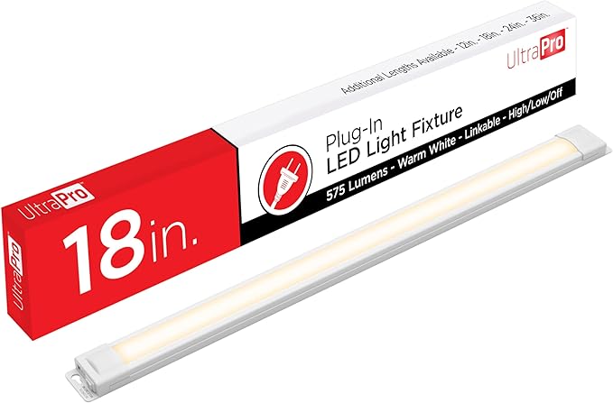 UltraPro 18 inch Plug-in Linkable Under Cabinet Lights, High/Low/Off, Warm White Light (2700K), LED Under Cabinet Lighting, Under Counter Lights for Kitchen, 44106