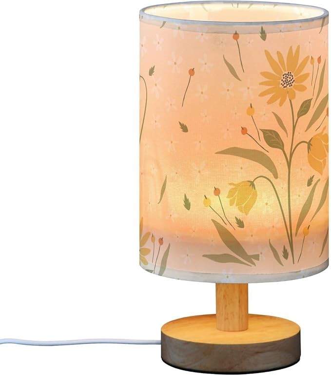 Bedside Table Lamp Daisy Nightstand Lamp with Wood Yellow Flower Floral Desk Lamps for Bedroom Living Room Nursery Office Home Decor