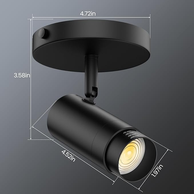 10W Zoomable 5-Color LED Ceiling Spotlight Directional Ceiling Light Indoor Adjustable Ceiling Spot Light Fixture Black Dimmable Flush Mount Accent Lighting 15-60° for Kitchen 1000lm CRI90