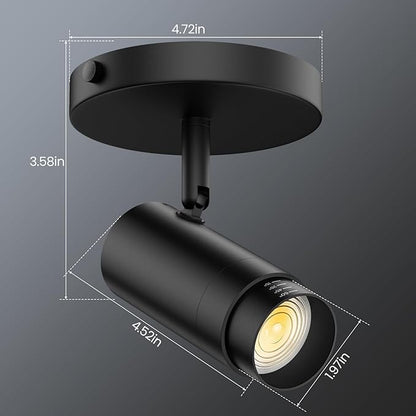 10W Zoomable 5-Color LED Ceiling Spotlight Directional Ceiling Light Indoor Adjustable Ceiling Spot Light Fixture Black Dimmable Flush Mount Accent Lighting 15-60° for Kitchen 1000lm CRI90
