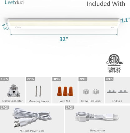 Leetdud Under Cabinet Lighting Plug in or Hardwired Built-in Dimmer, 32 Inch 16W, 5CCT 2700/3000/3500/4000/5000K, Linkable Counter Lights for Kitchen, ETL Dimmable LED Light Fixture, White