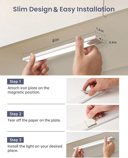 Pak Under Cabinet Lighting, 5 Pack 8 Inch 41 LED Motion Sensor Lights, Rechargeable Battery Operated Closet Light, Wireless Magnetic Dimmable 6500K Daylight White Under Counter Lights for Kitchen