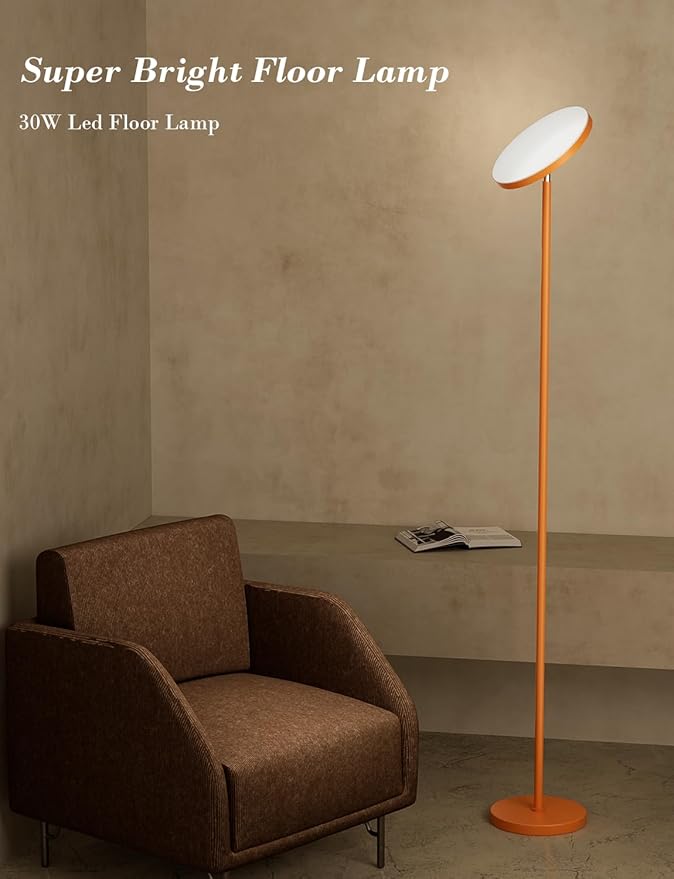 OHLUX Orange Floor Lamp, 32W/2500LM Super Bright Dimmable Sky LED Modern Torchiere Standing Lamp, LED Floor Reading Lamp with 4 Color Temperatures, Remote Touch Control, 1 Hour Timer for Living Room
