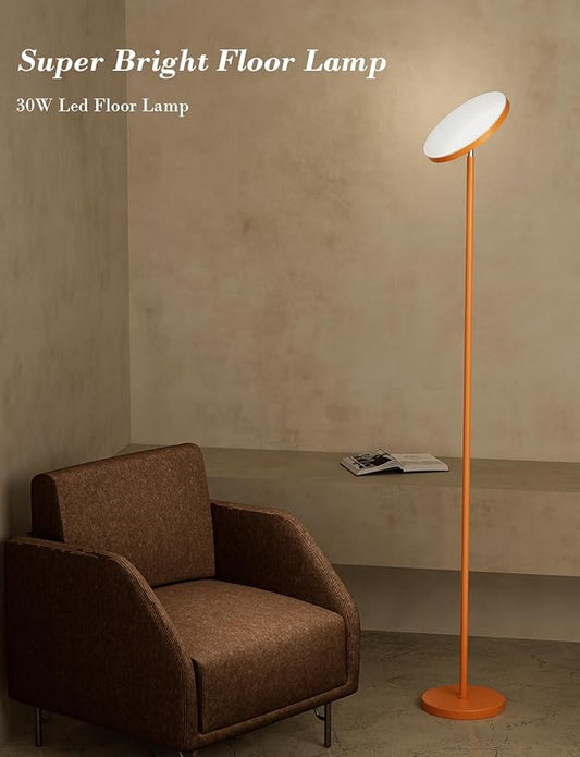 OHLUX Orange Floor Lamp, 32W/2500LM Super Bright Dimmable Sky LED Modern Torchiere Standing Lamp, LED Floor Reading Lamp with 4 Color Temperatures, Remote Touch Control, 1 Hour Timer for Living Room